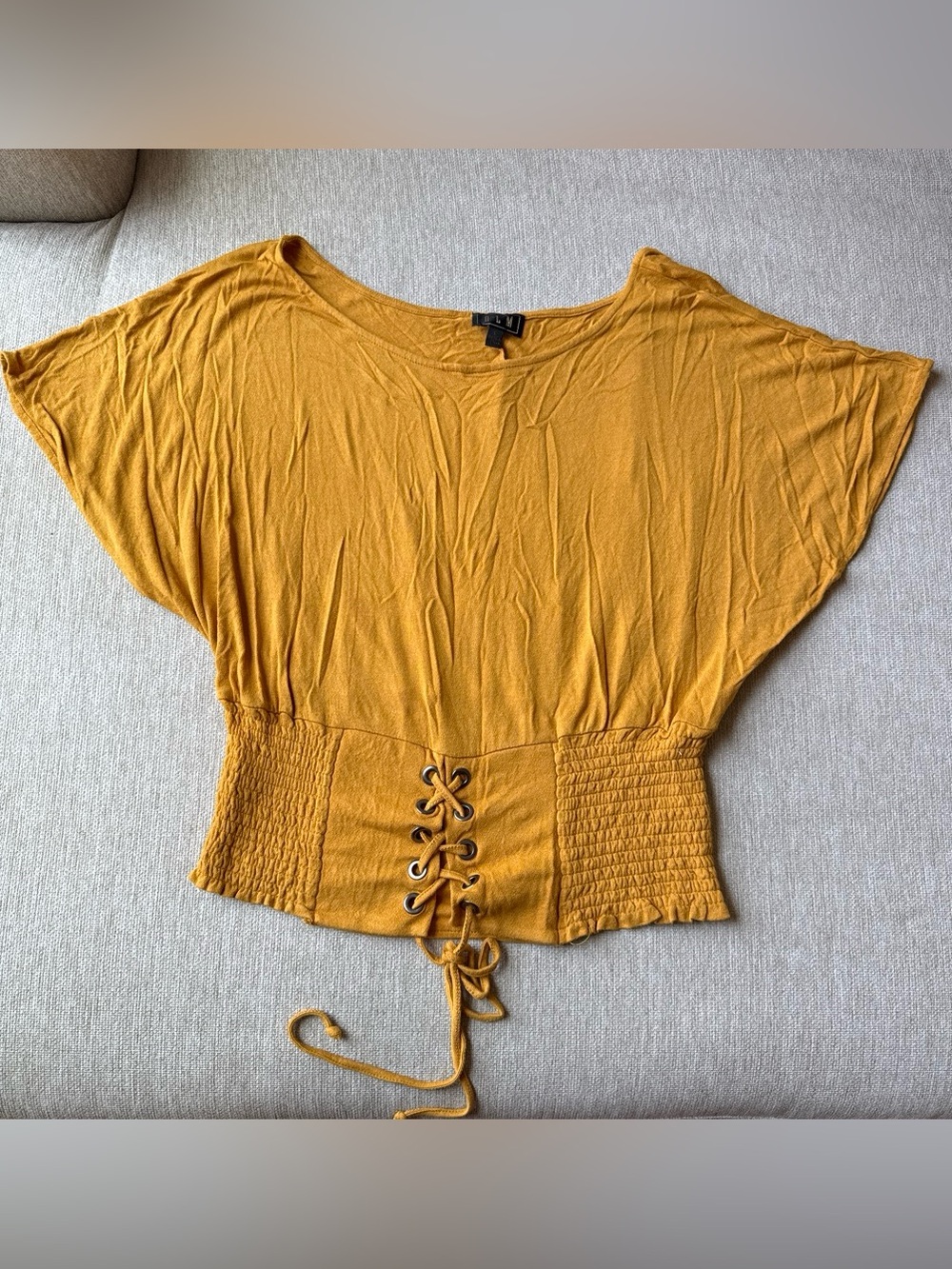 Women's Mustard Lace-Up Waist Blouse